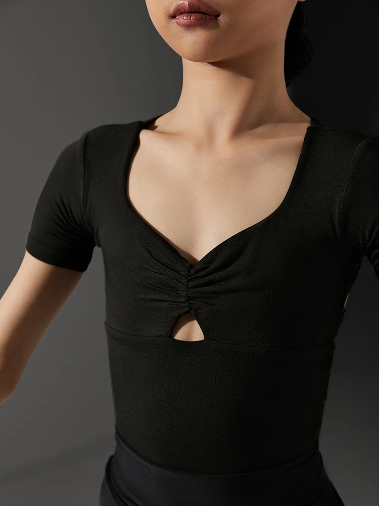 2025 子供ラテンダンストップス女の子のための黒のセクシーな背中の開いたボディスーツチャチャルンバタンゴドレスラテンダンスの服 DQS12644