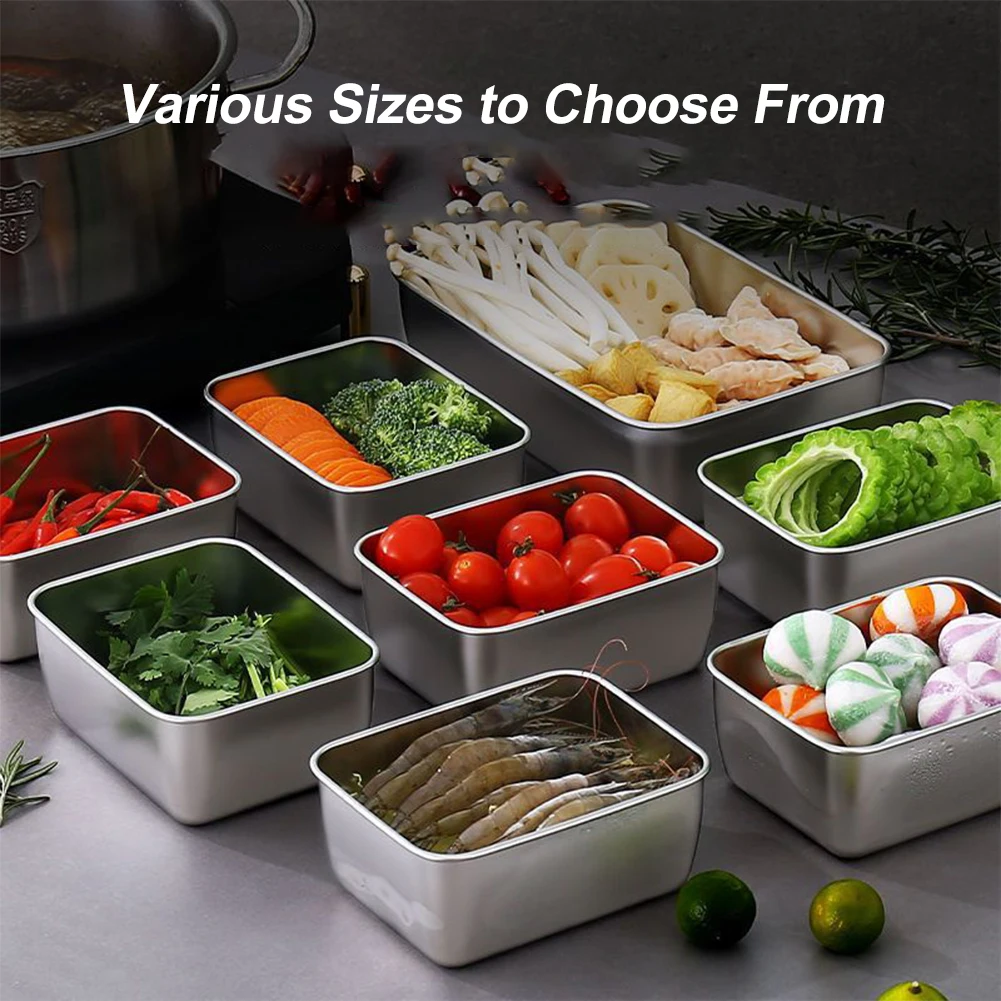 Stainless Steel Food Storage Kitchen Serving Tray Rectangle Tray With Lid Fruit Dish Home Restaurant Metal Dinnerware Plate