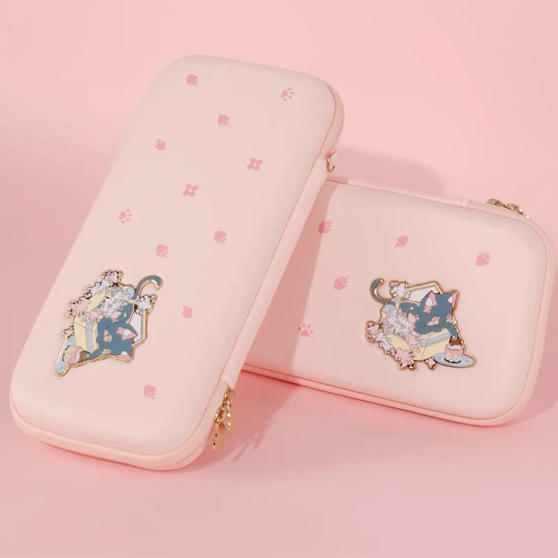 

Kawaii Carrying Case compatible with Nintendo Switch/OLED Hard shell Slim Travel Pink Bag for NS Accessories Neko Cat Bag