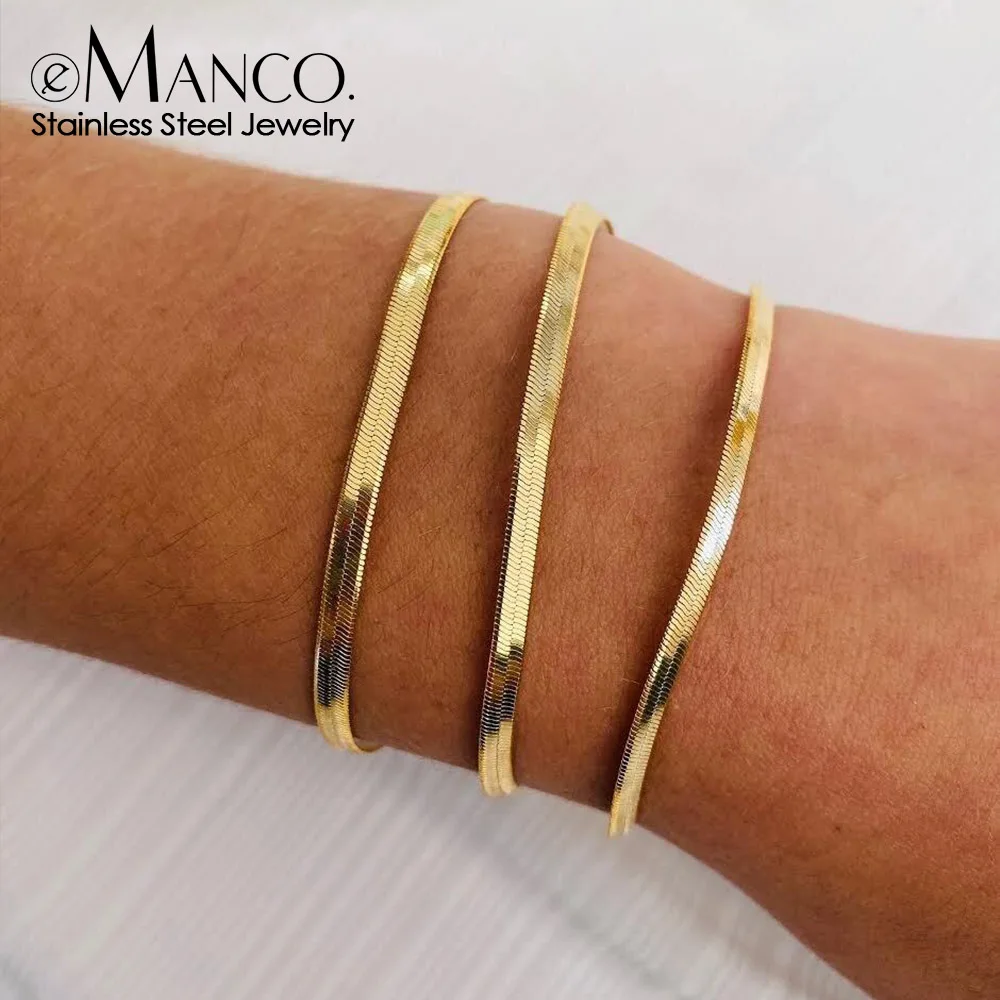 eManco Stainless Steel Adjustable Classic Snake Chain Bracelet Women's Gold Plated Jewelry Wholesale