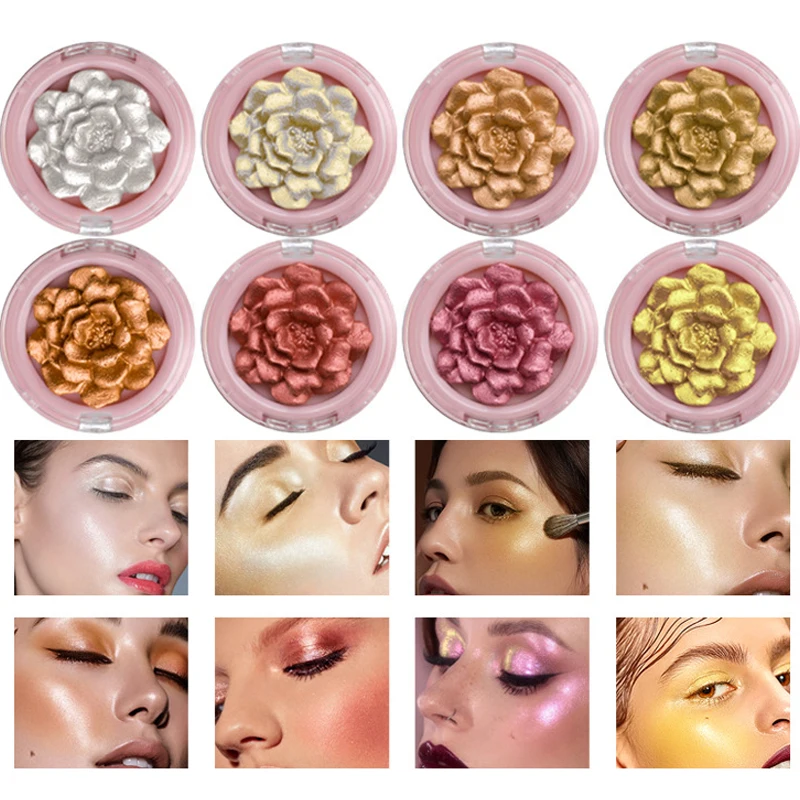 لوحة تمييز النحت ثلاثية الأبعاد لمستحضرات التجميل، كونتور الوجه الأزهار لامع الإغاثة عالية اللمعان أحمر الخدود مسحوق تسليط الضوء على ماكياج مشرق #2