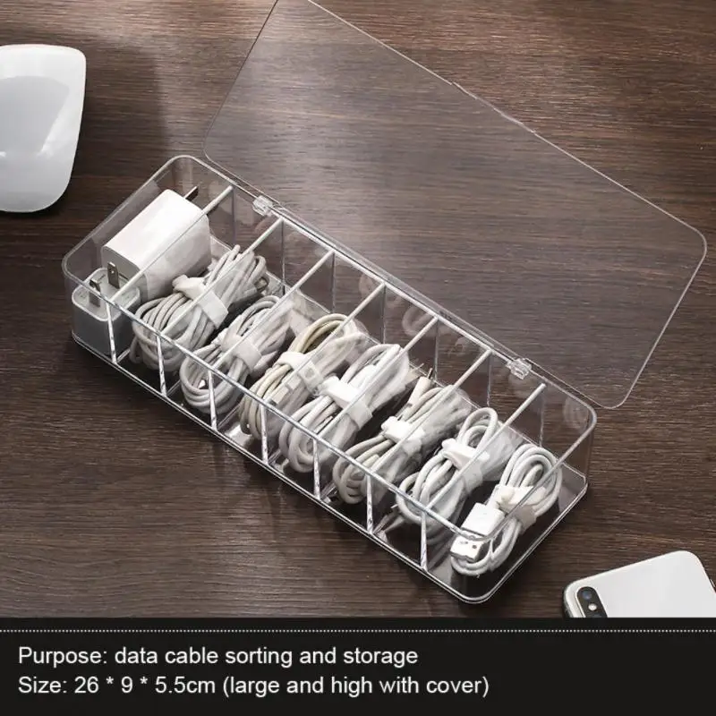 Charging Cable Power Cord Buckle 8 Cells Material Desktop Data Cable Storage Case Dustproof Portable Sorting Box Storage Box Hub