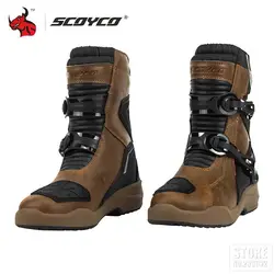 SCOYCO Motorcycle Riding Boots Motorcycle Tour Boots Waterporoof Rally Shoes Four Seasons Men Ankle TPU Protections EU 39-46