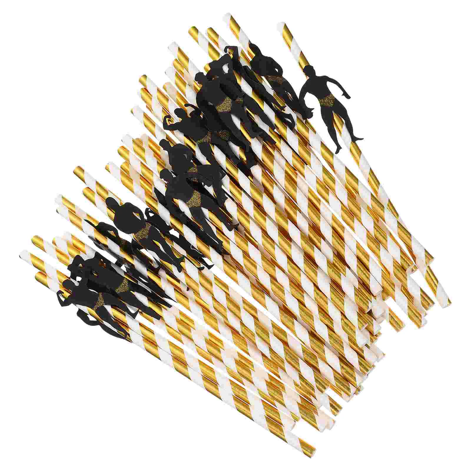 36 Pcs Black Straws Bachelor Party Decorative Fun Dessert Crazy Golden Spoof