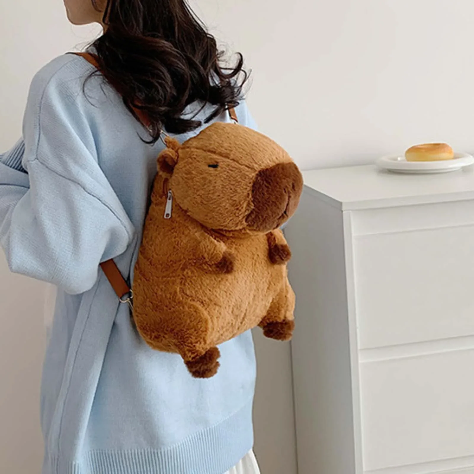 Plush Capybara Backpack Trendy Shoulder Pack with Removable Straps Plush Toy Throw Pillow for Travel Casual Women Ladies Adult