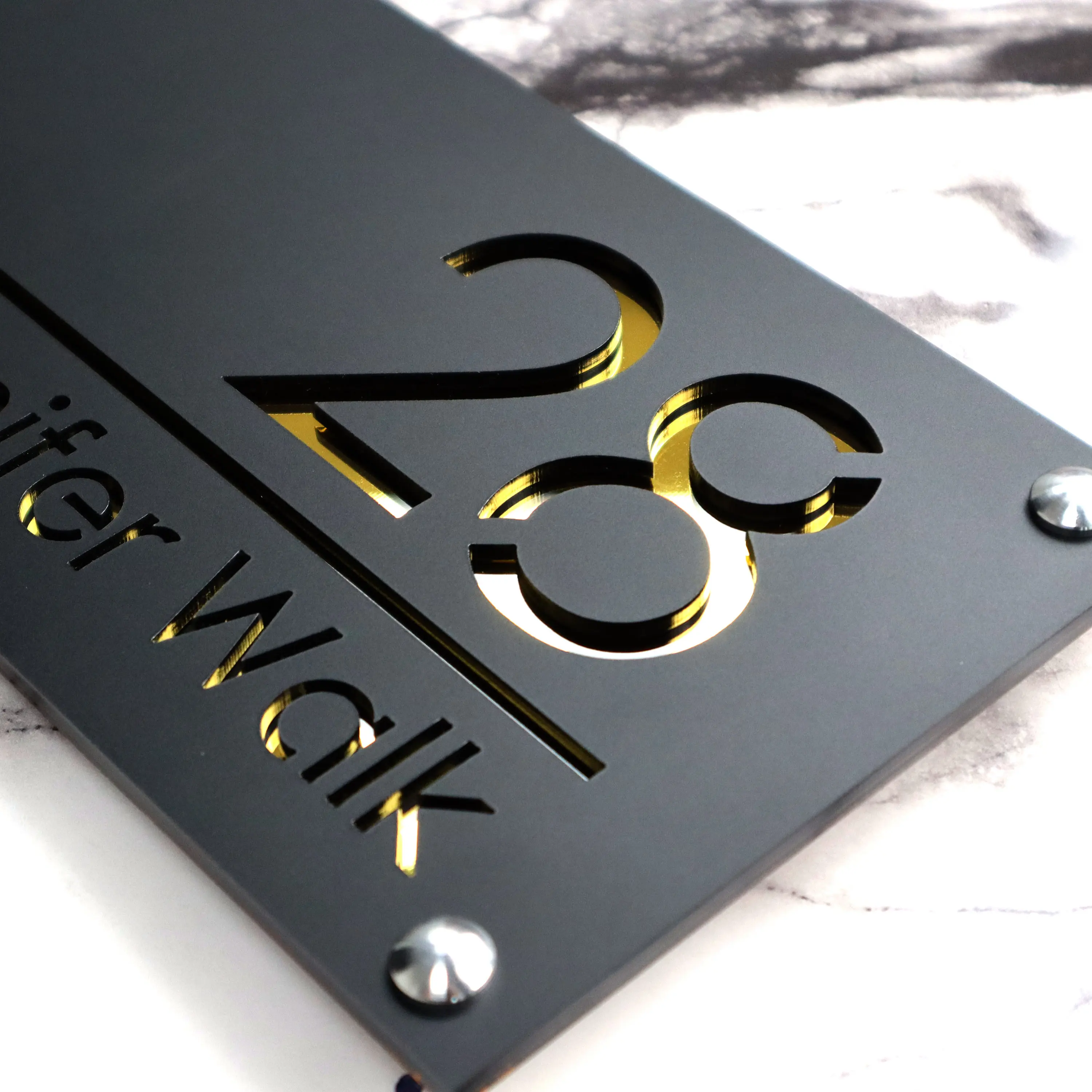 Modern Grey Gold 40x25 Personalized Custom Acrylic House Number Sign Plate Outside Address Name Door Logo For Wall Room Plaque