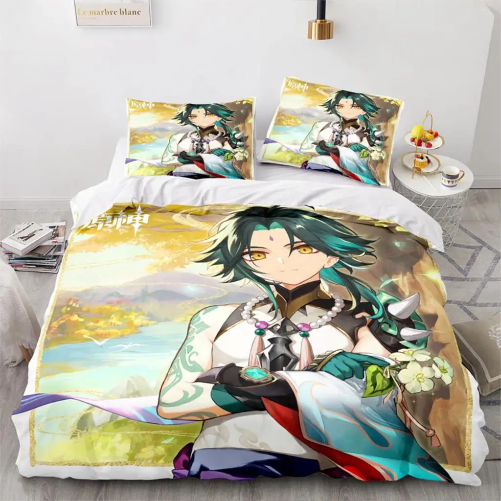 Anime Genshin Impact Xiao SUCROSE Qiqi Duvet Cover Cartoon Bedding Sets Bed Set Quilt Comforter Covers Home Textiles