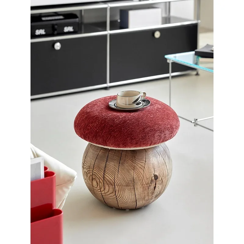 Mushroom Shaped Stool Designer Solid Wood Mid-Century Cream Aesthetic Multi Function for Home Entryway and Vanity view 2