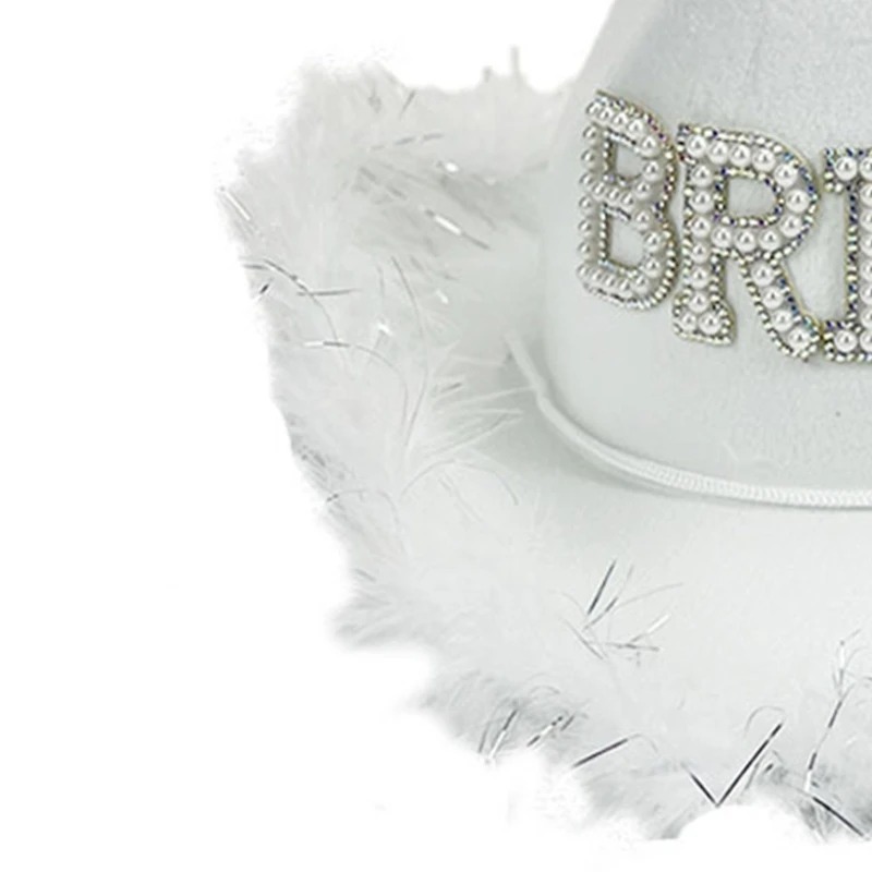 Bride Cowgirls Hat with BRIDE Letter&Plush Trim for Wedding Ceremony Sunproof