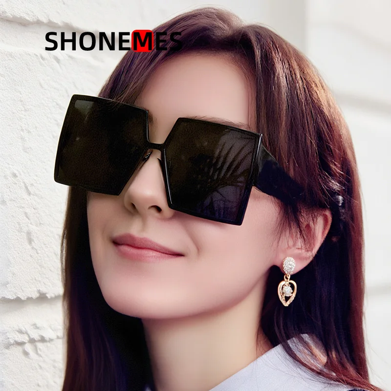 Shonemes Oversized Women Sunglasses Stylish Design Big Frame Shades Outdoor UV Protection Sun Glasses Black White for Ladies