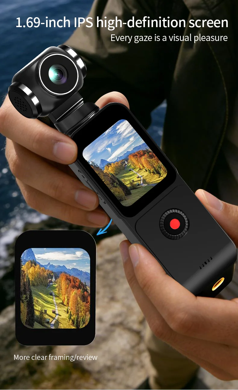 5K Ultra HD Pocket Sports Camera Handheld Gimbal Stabilizer Anti‑Shake Vlog Cam for Outdoor Travel Cycling Recording