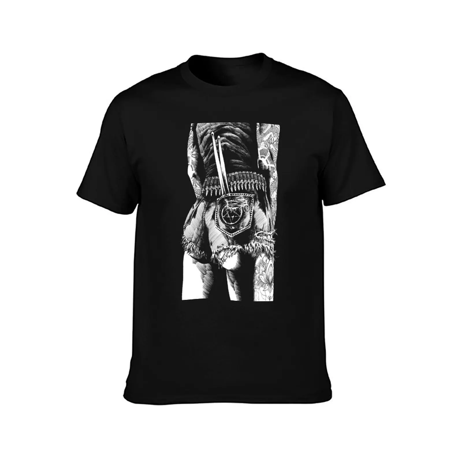 Drummer drums drumsticks tattoo 70s metal amp amplifier stack tube guitar heavy stoner rock T-Shirt