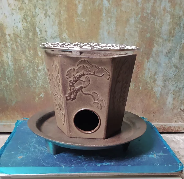 Parrilla de barbacoa de carbón de hierro fundido Retro, parrilla de mesa única, mini estufa de té portátil para interiores y exteriores, estufa de camping, calefacción de brasero pequeño