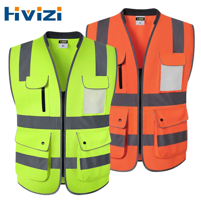 

Class 2 Reflective Safety Vest with Multi Pockets and Zipper Front High Visibility Safety Vests ANSI/ISEA Standards