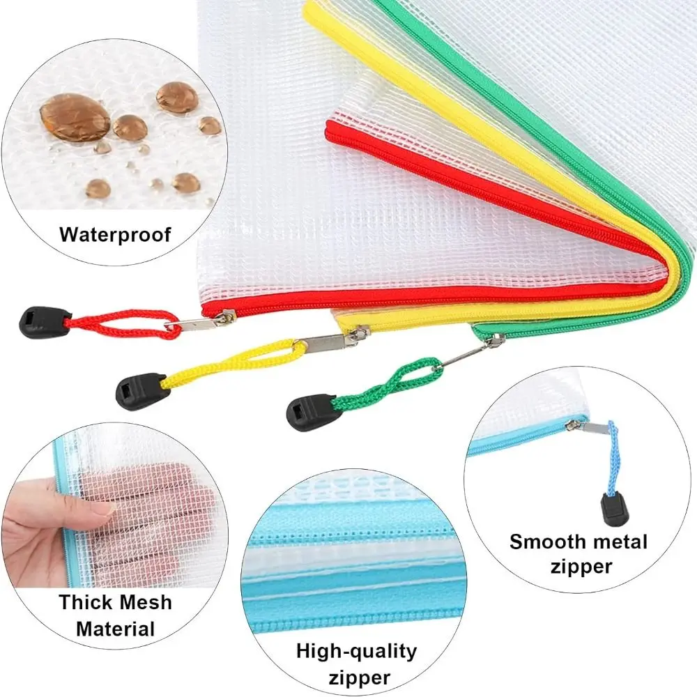 Cosmetic Makeup Bags Mesh Zipper Pouch Paper Organizer Large Capacity File Folders Pouch Plastic PVC File Organizer Stationery