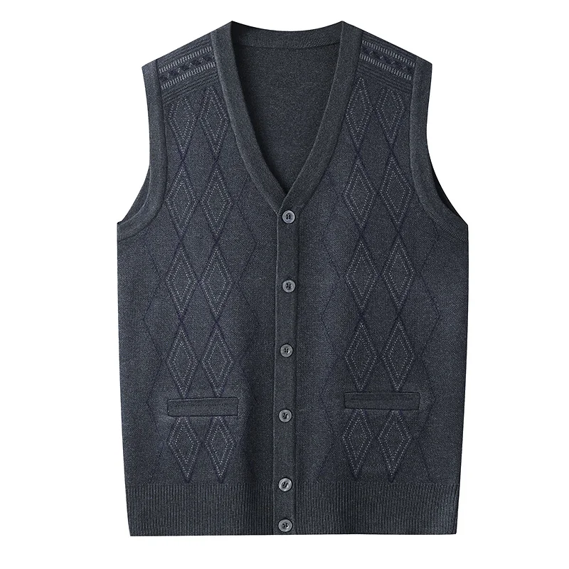 

2024 Spring Men New Fashion Knit Cardigan Sleeveless Tank Mens Print V-neck Button Waistcoat Male Casual Warm Sweater Vest G349