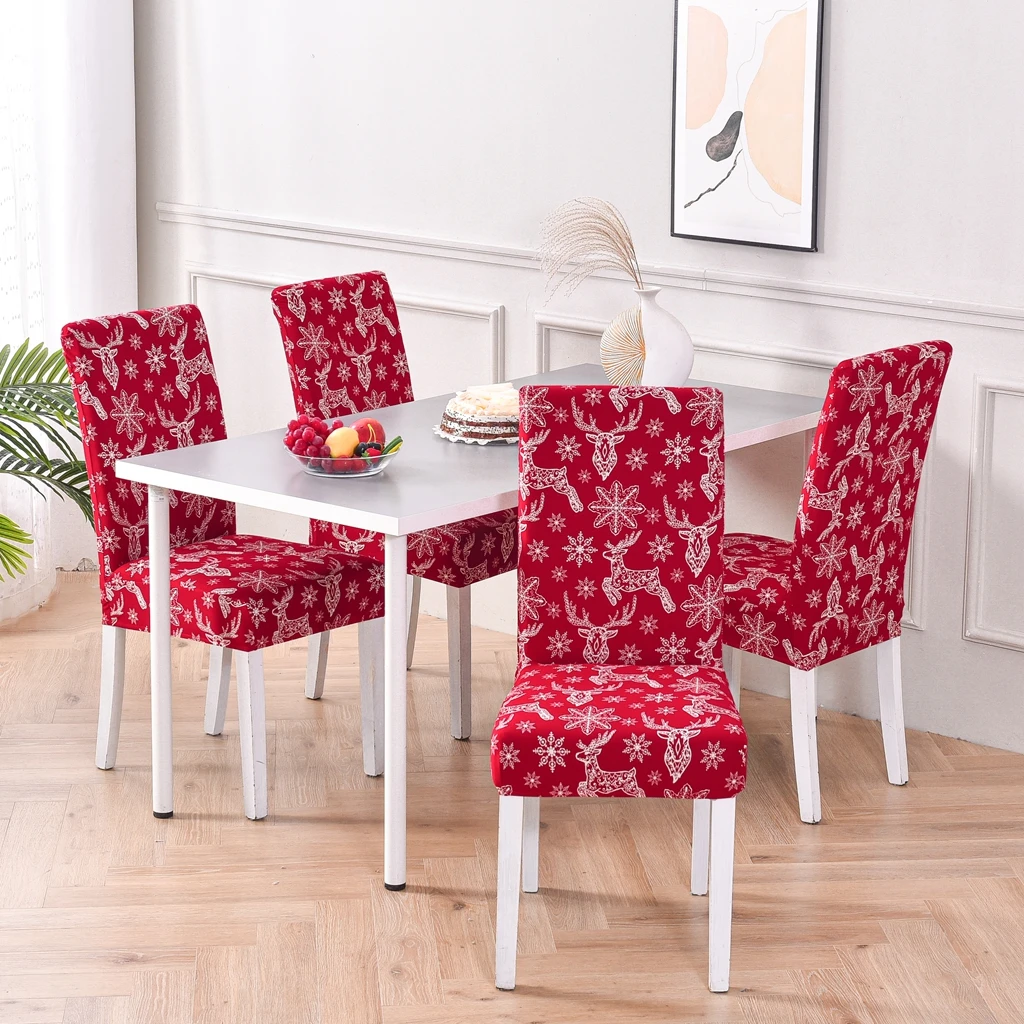 Christmas Dining Chair Covers Stretch Removable Washable Slipcover Chair Protector for Dining Room Home Decor