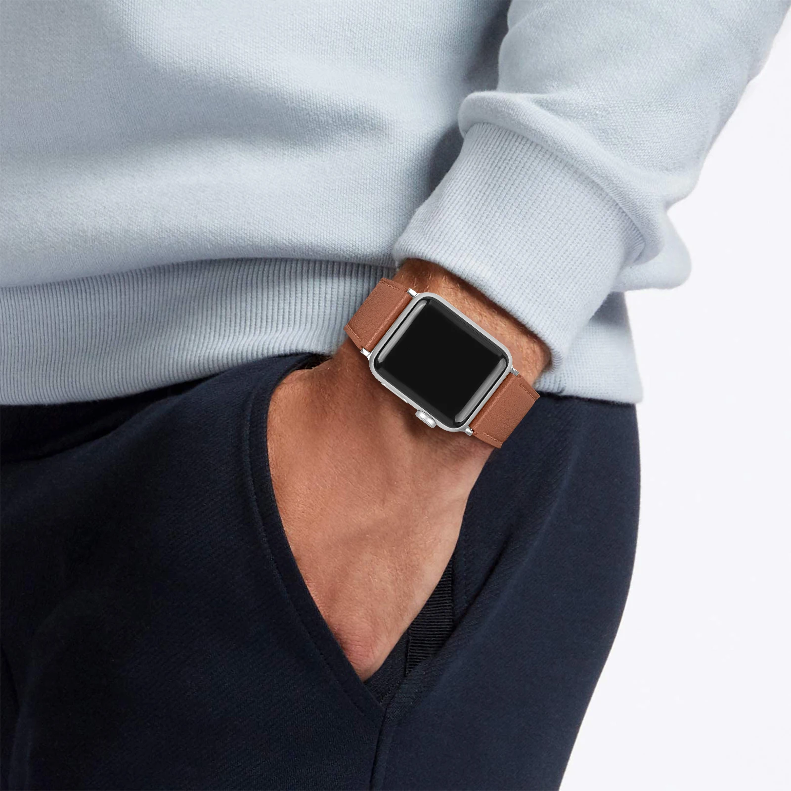 حزام ساعة من جلد البقر الطبيعي بديل لساعة Apple Watch Series 10 42 ملم / 9 8 7 41 ملم / 6 5 4 SE SE (2022) SE (2023)