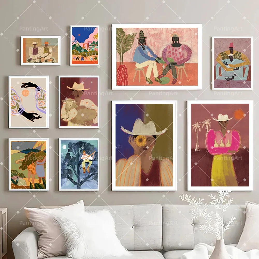 Peinture sur toile Bohemian Cowboy Disco Martini, affiches d'art abstraites de figures folkloriques latino, impression adaptée pour mur de galerie, décoration intérieure