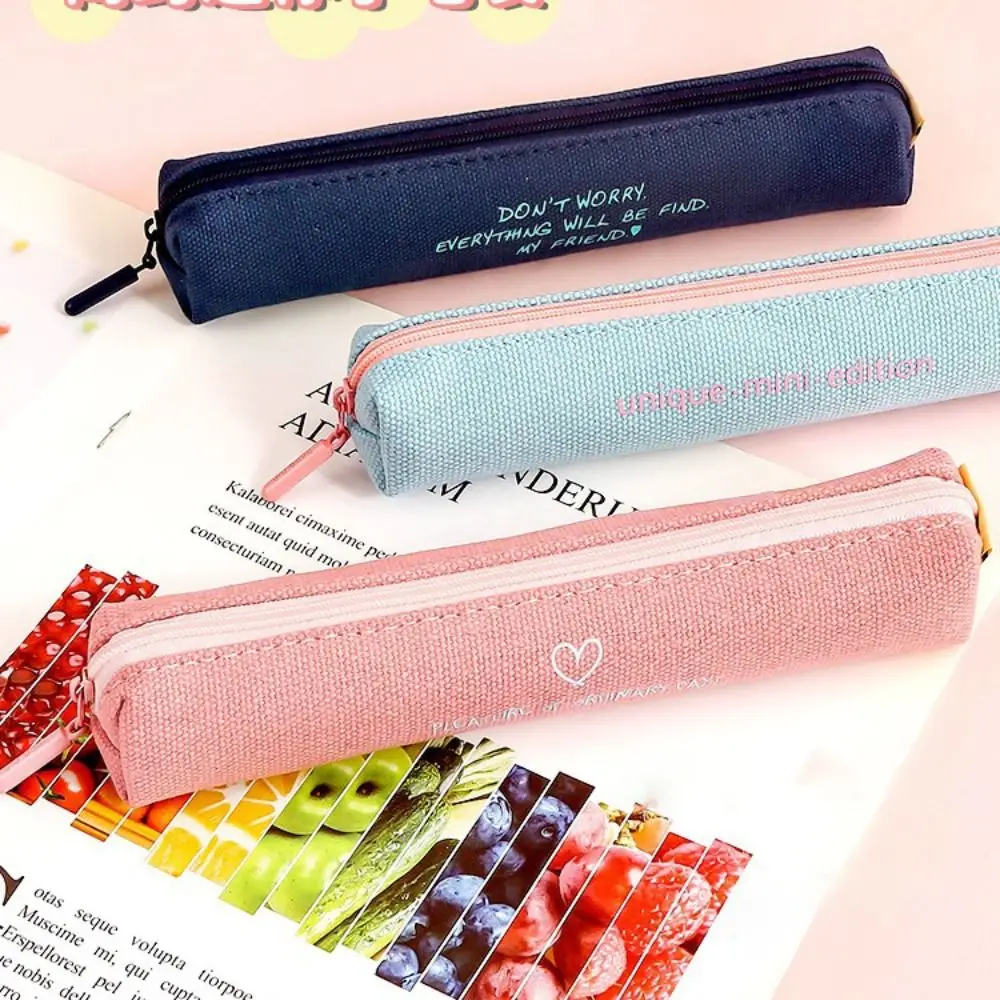 Simple Cute Mini Pen Bag Thickened Canvas Stationery Storage Bag Multi-functional Small Capacity Pencil Case School Supplies