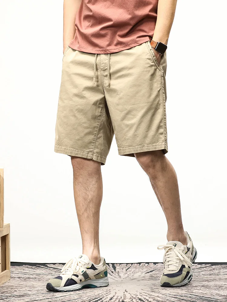 Sommer lässige Shorts Männer Stretch Baumwolle Kordel zug feste Arbeits kleidung gerade Cargo Shorts männlich lose Bermuda kurze Hosen