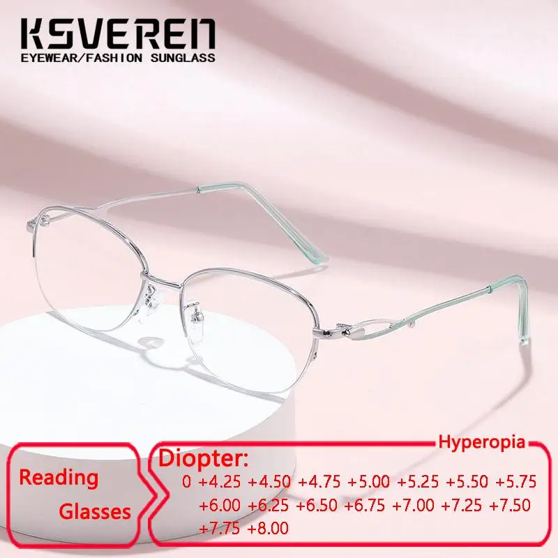 

KSVEREN Women Oval Anti Blue Light Reading Glasses Presbyopic Glasses Reader Optical Glasses Prescription Glasses Frame To +8.0