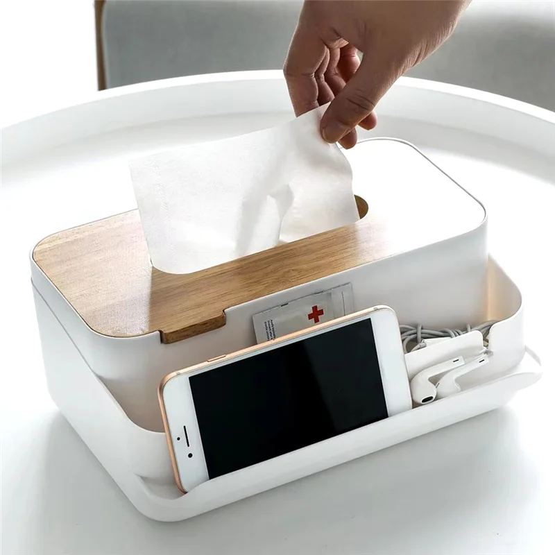 

【Flash-Deal!】Multifunctional Tissue Box Tissue Bracket Distributor With Wooden Organizer Kitchen Bedroom Decoration