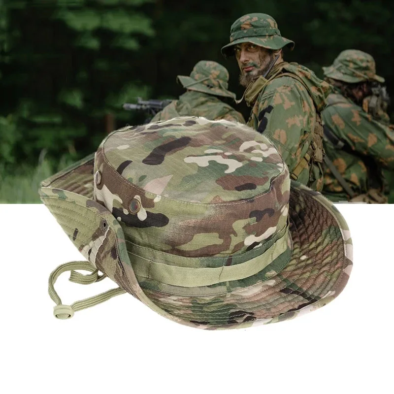 Summer Outdoor Boonie Hat Caps Bucket Hats Panama Summer Cap Hunting Hiking Outdoor Camo Caps Men