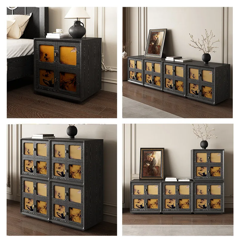 Medieval style card door cabinet Fragrant cloud yarn bedside table Solid wood chest cabinet Module Free combination