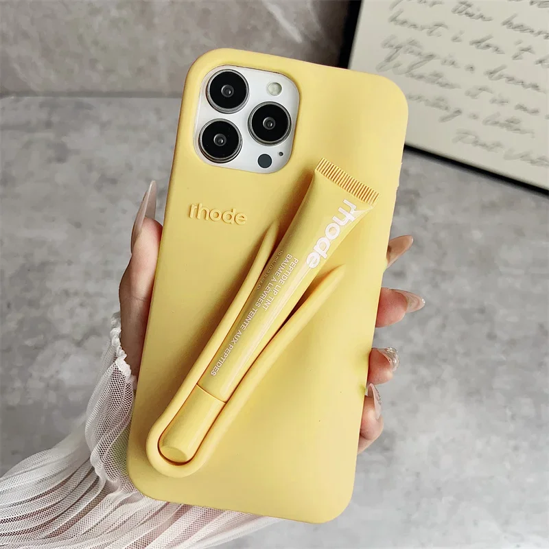 Hot Merk Lemontini Telefoon Case voor IPhone 11 12 13 14 15 16 Pro Max Plus 17 Air Make-up Lipgloss Siliconen Cover met Lip Glazuur