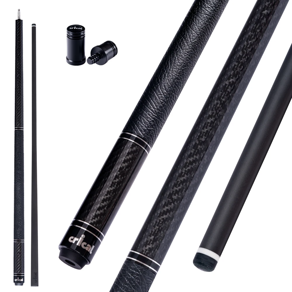 CRICAL Carbon Fiber Pool Cue 58.3in 12.5mm 6-Layer Tip 3/8x8 Joint Genuine Leather Grip Low Deflection for Tournament Play
