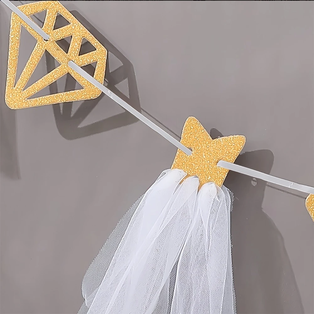 1set Glitter Bride To Be Banner with Tulle Dress Diamond Cutouts Paper Banner for Bridal Shower Bachelorette Party Wedding Decor - view 5