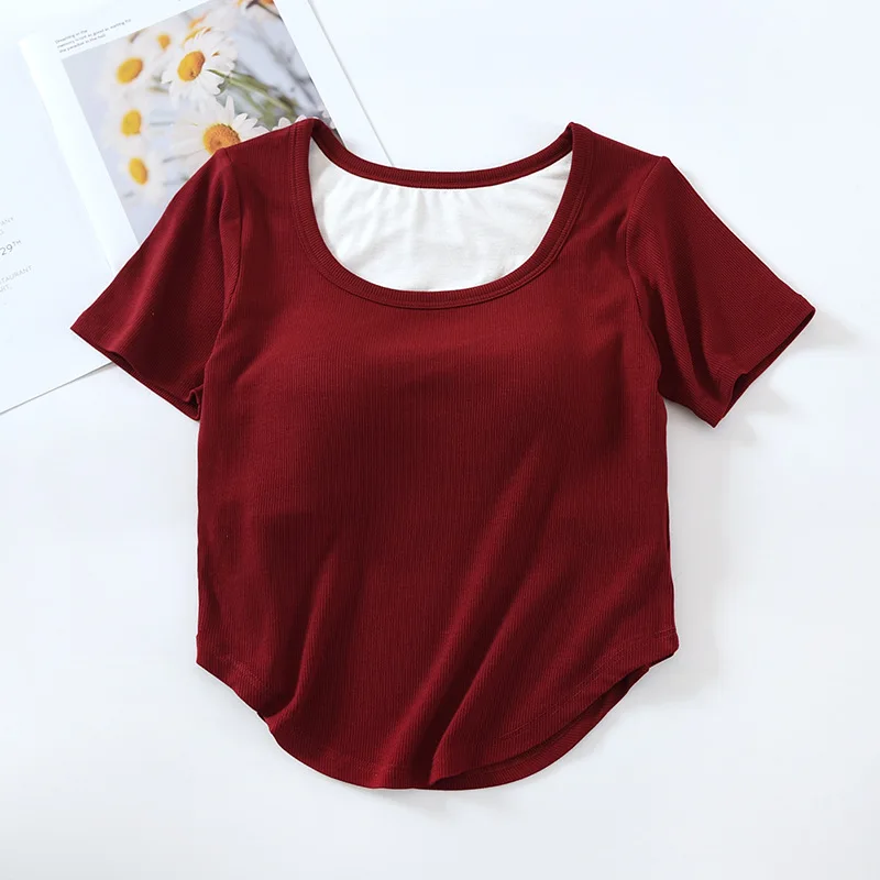 Casual Sleepwear T-shirt Knitting Modal Sleeping Tops Short Sleeve Summer One Pieces Women\'s Pajamas Chest Pad Nightwear Shirt