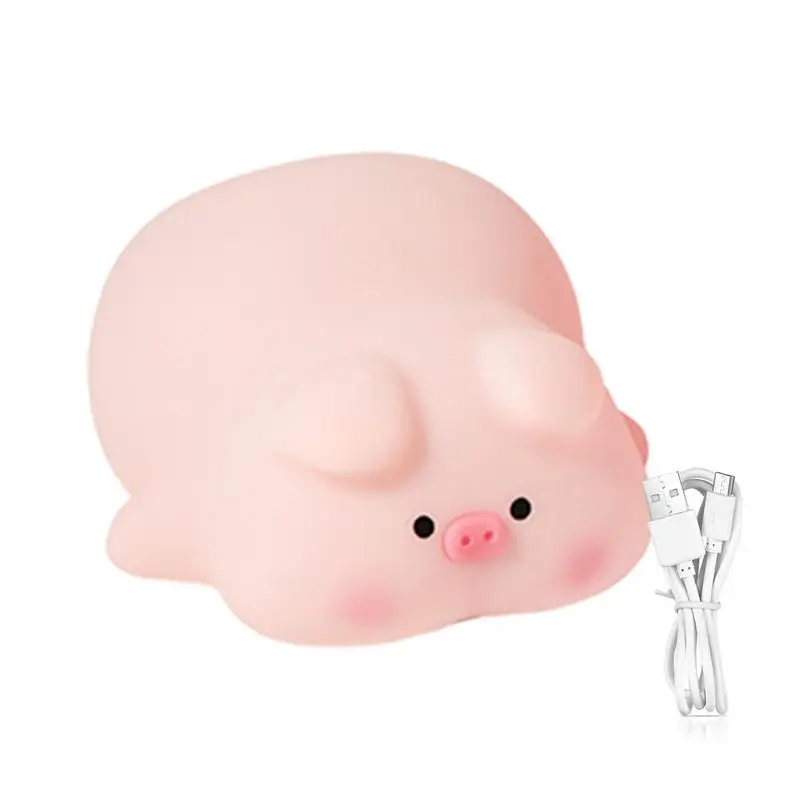 Pig Lamp Cute Pig Lamp Fun Lying Flat Pig Night Light 3 Level Dimmable Rechargeable Bedside Touch Lamp For Kids Bedroom Decor