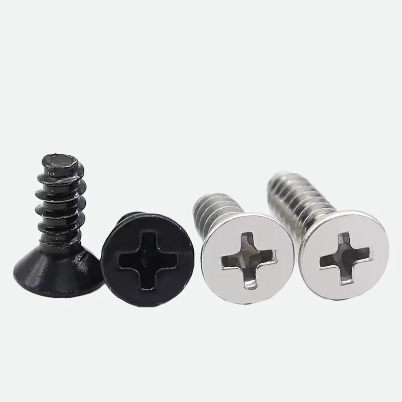 M1.0M1.2M1.4M1.7M2M2.3M2.6M3M4Carbon Steel Nickel-Plated Black Cross Recessed Countersunk Head Self-Tapping Flat Tail Screw Bolt