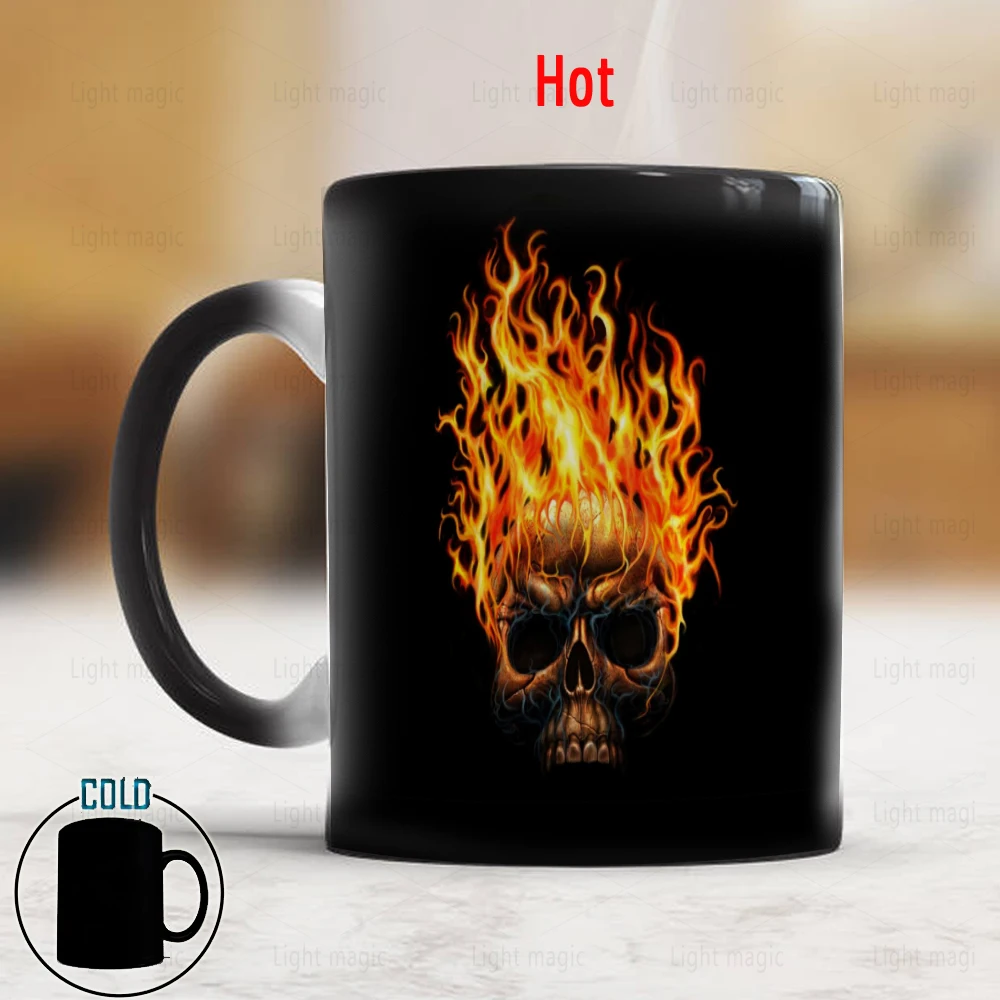 

Flame Skull Magic Coffee Mug 11oz Ceramic Heat changing Color Mug Boy Friends Husband Birthday Gift