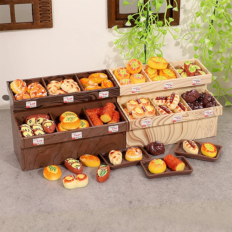 

Dollhouse Miniature Bread Cabinet Bread Basket Simulation Bread Dessert Model Toys DIY Dolls House Supermarket Scene Decor