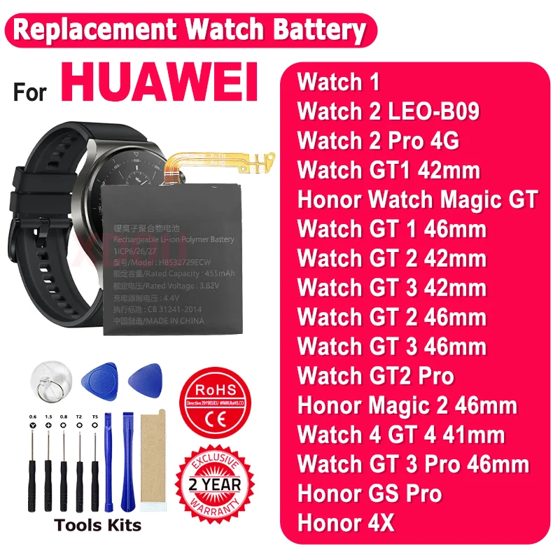 

Совершенно новая мощная сменная батарея для Huawei Watch 1 2 3 GT 1 2 3 4 PRO 41 мм 42 мм 46 мм перезаряжаемые батареи Batteia + инструмент