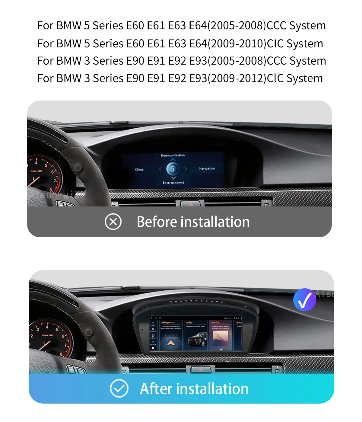 Wireless Carplay 2 din Android 13Car Radio For BMW Series 5/3 E60 E61 E62 E63 E90 E91 Screen CICCCC GPS Navigation Multimedia 4G