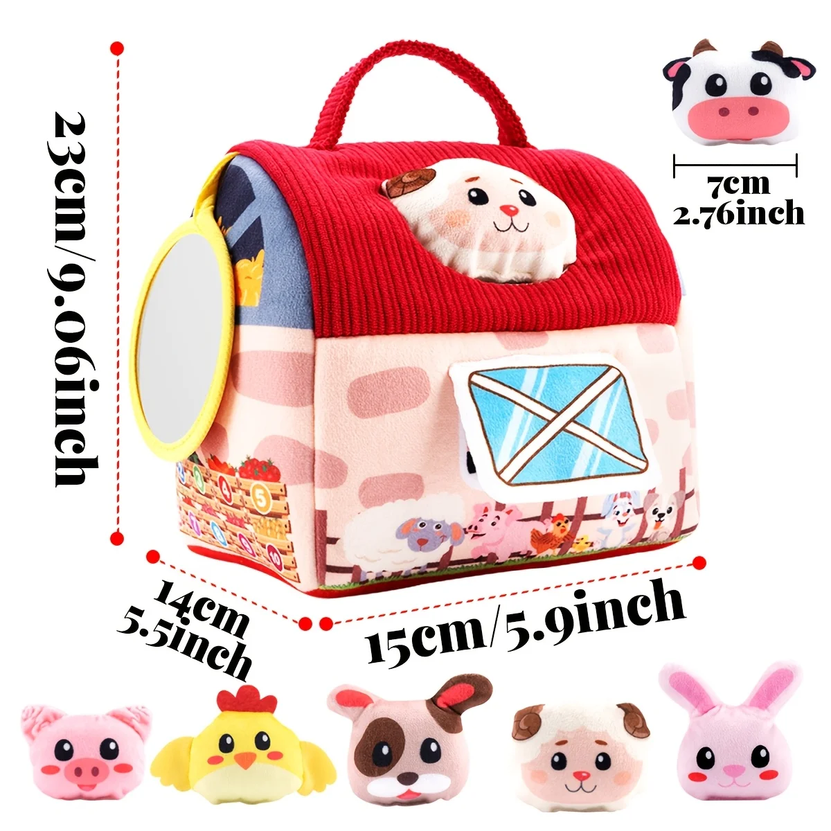 Child Toys 6-12 Months - Surprise Barn with Farm Animals, Rattle, Crinkle Paper and Mirror Toys for Kids, Ideal Christmas Gifts