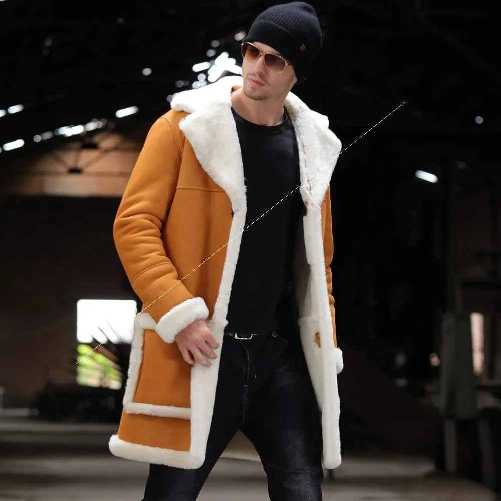 Fashion Men Coats Winter 2023 New Fur Coat Men\'s Thick Coat Lapel Long Sleeve Overcoat Men Solid Outerwear & Coats Cardigan Tops