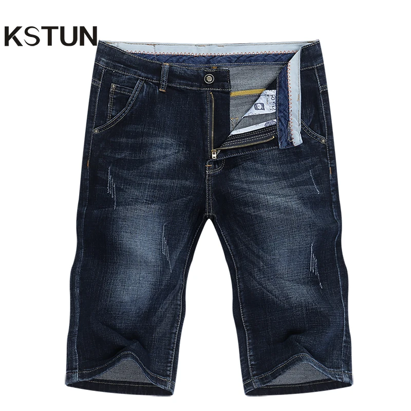 KSTUN 2025 Men Summer Shorts Jeans Men's Shorts Pants Dark Blue Straight Cut Denim Pants Streetwear Casual Stretch Mens Clorhing