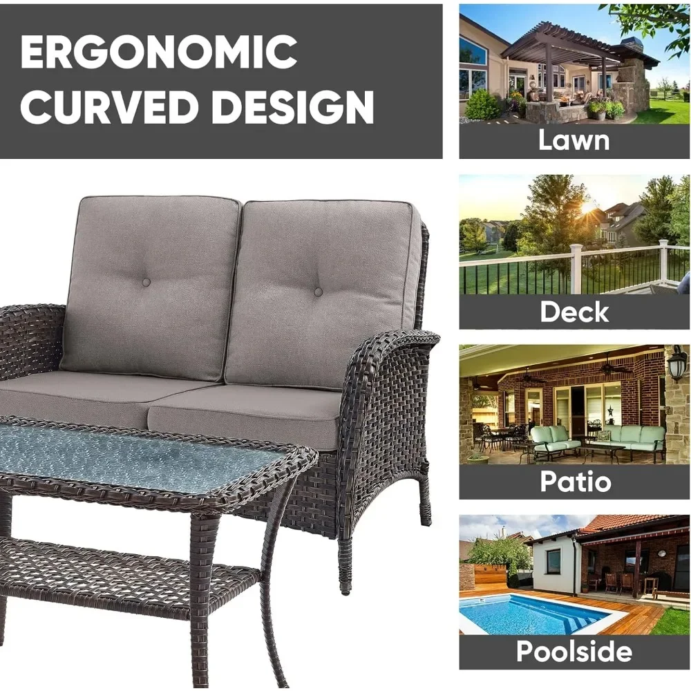 

Hot salesOutdoor Loveseat Sofa 2-Seat PE Wicker Outdoor Couch with Coffee Table,Deep Seat High Back Outdoor Patio Furniture for