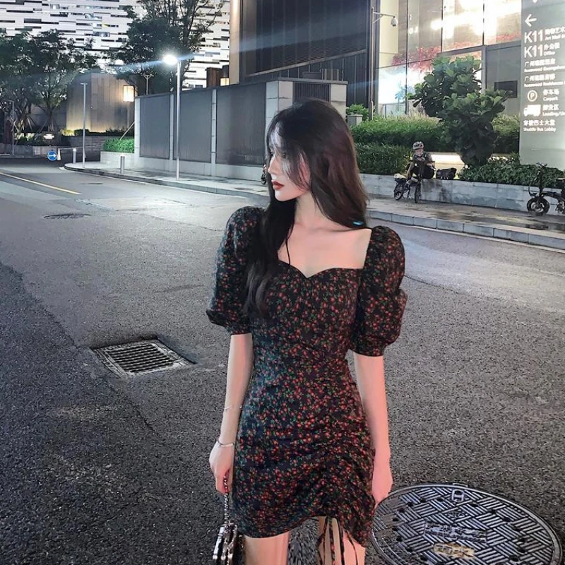 Floral Women's Dress Female Dresses 2024 Short Flower Black Clothing Mini Fashion Hot X Offer Trend Unique Luxury Harajuku Sale