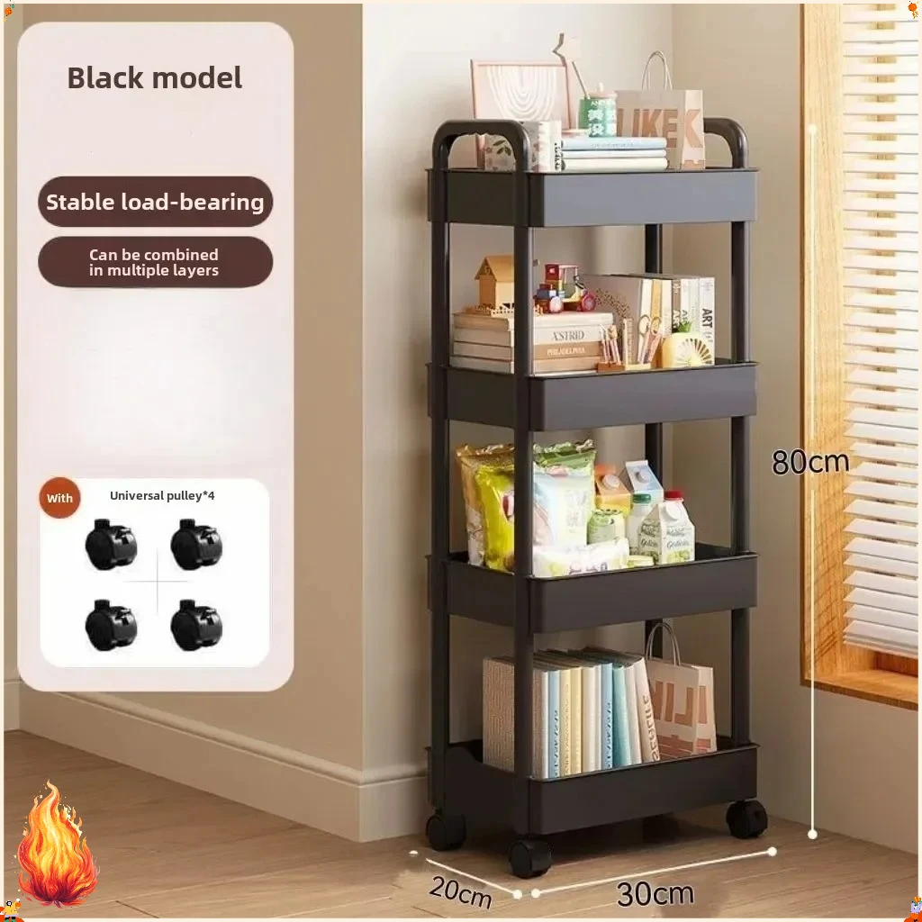 Open Shelf Storage Cart Multifunctional Organizer Rack Book Display Unit Home Decor Kitchen Bedroom Living Room Snack Organizer