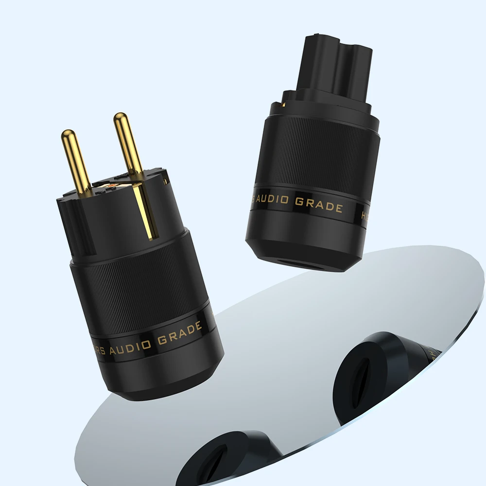Pair GE+GC Unprint  High End 24K Gold Plated Schuko AC power plug+IEC power connector