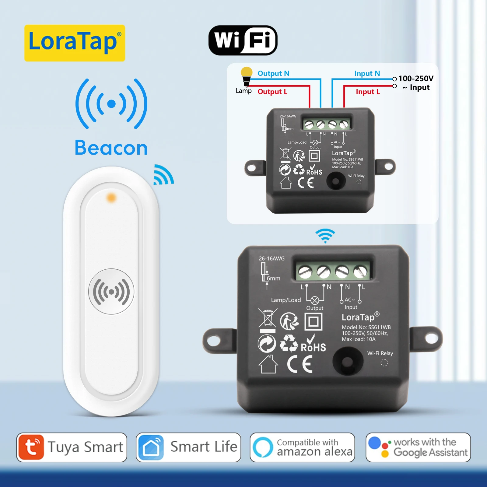 

LoraTap RF+WIFI Wireless Switch Socket Module 10A Tuya Smart Life App Remote Control Voice Control via Google Assistant Alexa
