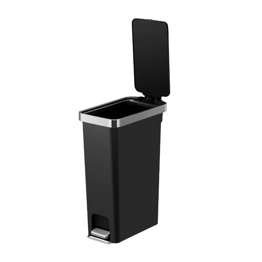 

Slim Kitchen Trash Can, 10.5 Gallon Plastic Step Garbage Bin with Soft-Close Lid, Quiet Operation Space-Saving Design, Black