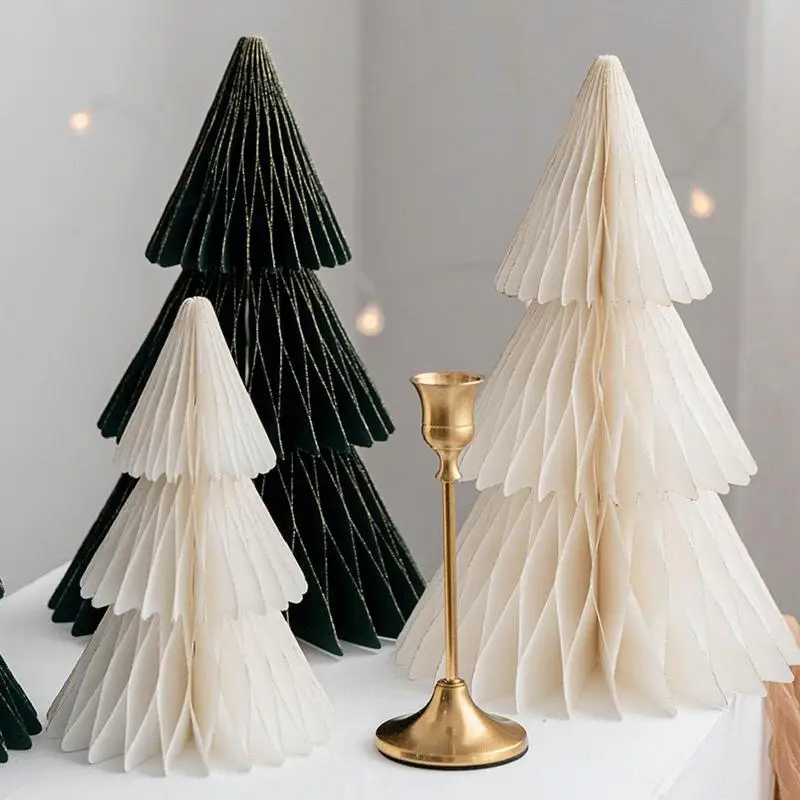 2Pcs Paper Christmas Tree Reusable Tiny Xmas Tree Multi-layer Table Centerpiece Decor 3D Paper Trees Christmas Decorations