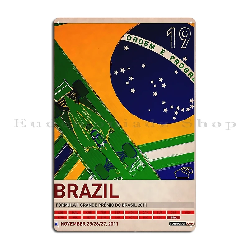 Blast from the past art Brasil 2011 Grand Prix Brasil Brazil Flag Vintage Retro Country Brazilian Pride Metal Tin Sign Poster